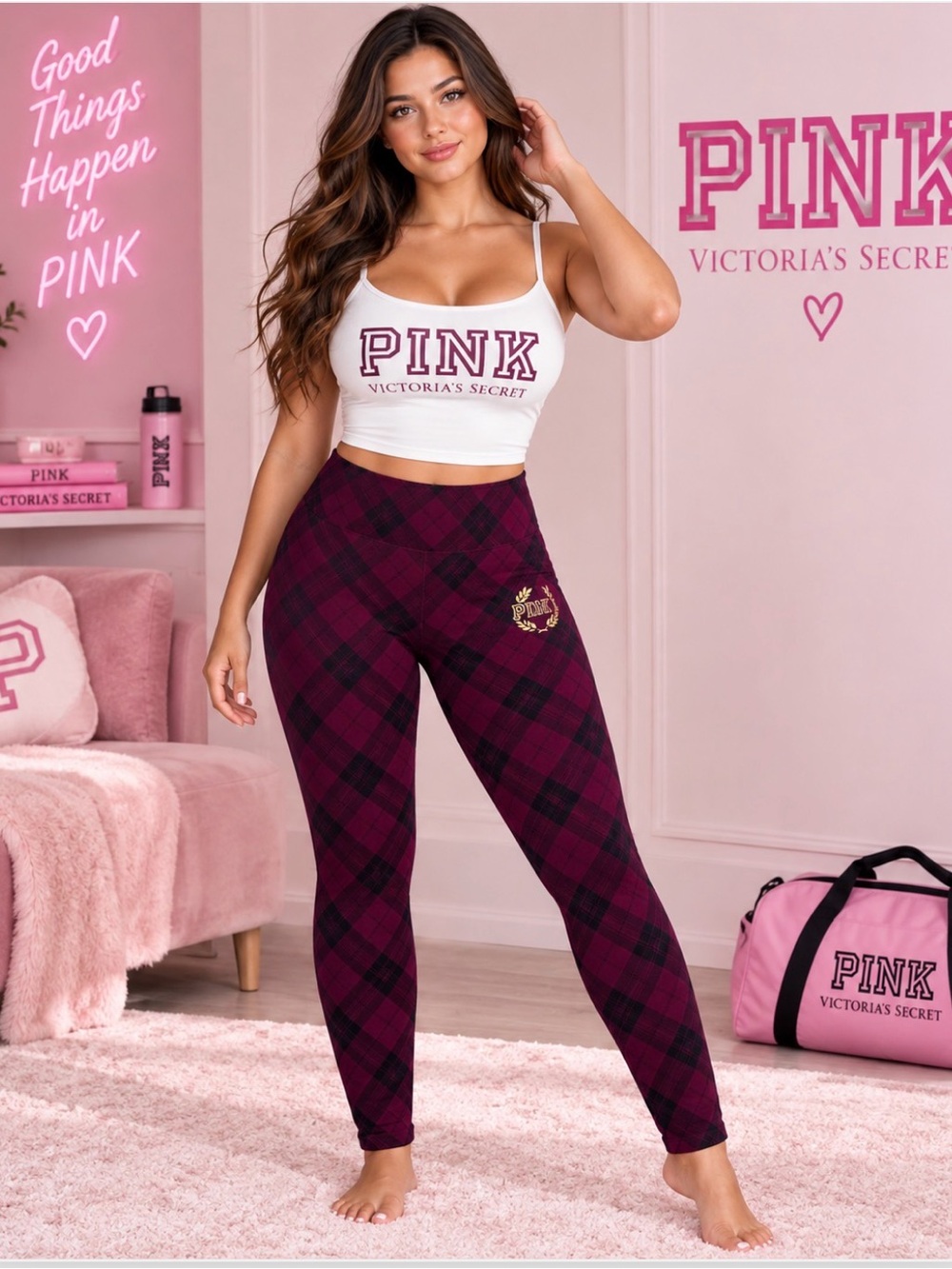 PINK Victoria’s Secret NWOT new  plaid ultimate leggings size medium